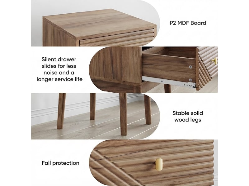  Table de chevet, 40x40x55 cm, rangement intégré, tiroirs, en métal, bois clair cao-W3180P497447-conf-NEW - Conforama W