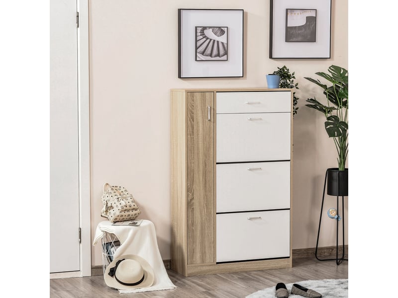  Meuble à chaussures 3 portes pour 18 à 27 paires de chaussures, étagère à chaussures moderne avec tiroir et porte, 84 x 30 x 132 cm, naturel  - Conforama C