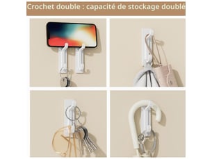 Crochet adhesif mural, porte serviette salle de bain, accroche torchon cuisine, porte manteau adhésif, etanche, antirouille, blanc, 4 pièces