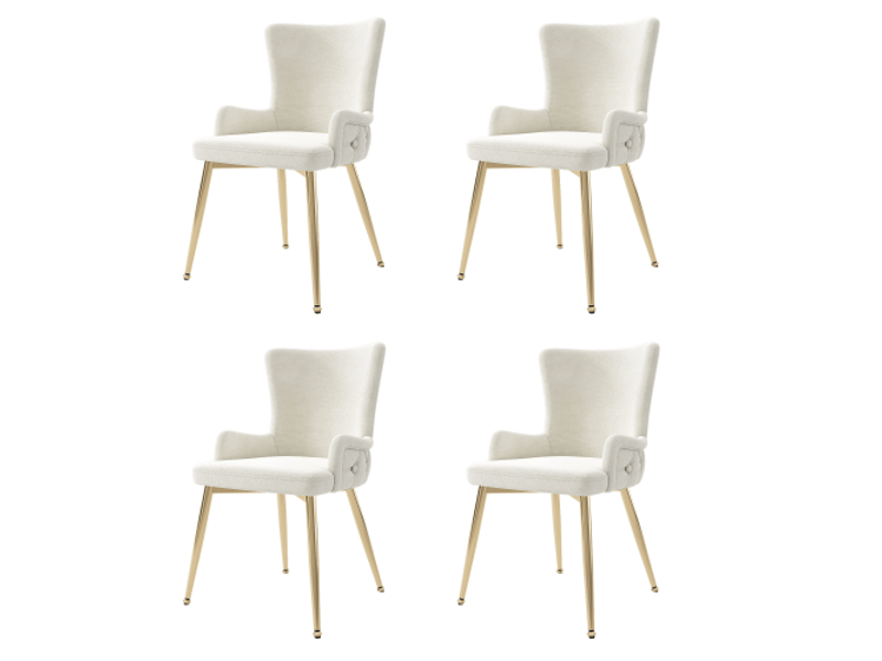  Lot de 4 chaises de salle à manger, chaise beige, tissu en velours, quatre pieds en métal doré  - Conforama A
