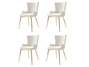 Lot de 4 chaises de salle à manger, chaise beige, tissu en velours, quatre pieds en métal doré