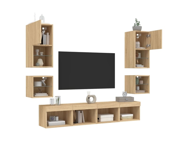  Unités murales tv avec led 8 pcs chêne sonoma bois d'ingénierie shl76306  - Conforama D
