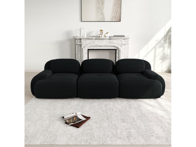  Canapé modulable, canapé 3 places, en velours tricoté, noir, livré monté, sans structure, chambre, pour salon  - Conforama C