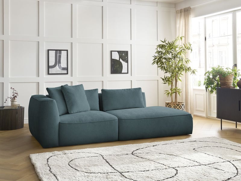  Bobochic canapé droit fixe 3 places leopold tissu texturé bleu foncé  accoudoir gauche LEOPOLD - Conforama D