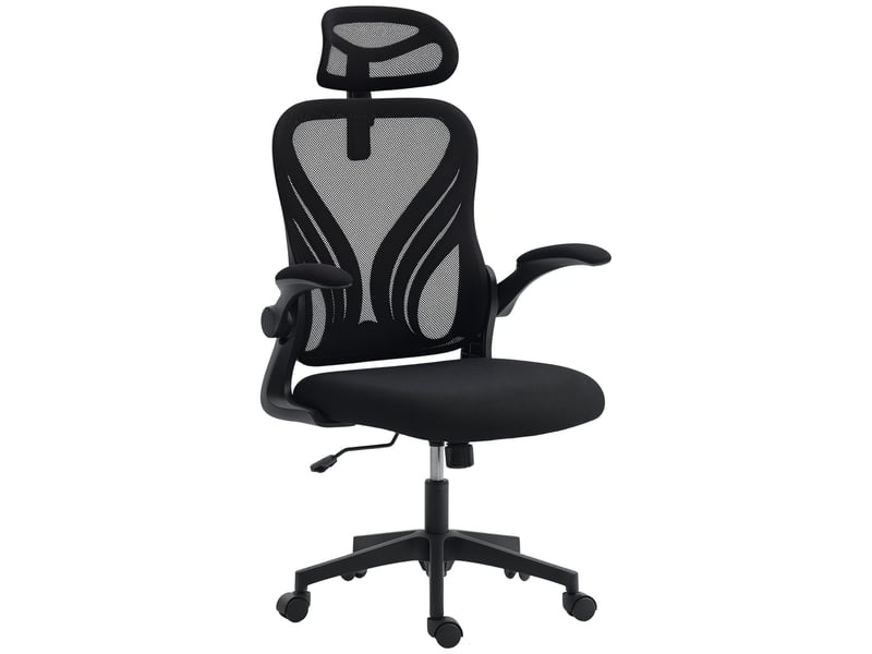  Chaise de bureau ergonomique avec accoudoirs relevables, soutien lombaire et appui-tête réglable, noire  - Conforama B