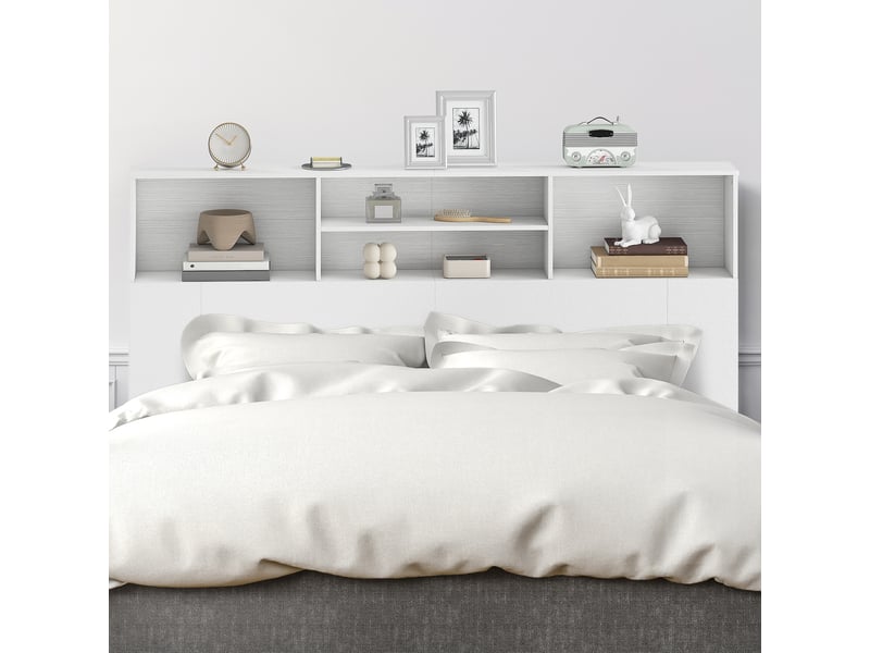  Tête de lit sur pied avec rangements, accessoire de lit 4 compartiments ouverts, 160 x 20,2 x 108,2 cm, blanc  - Conforama R