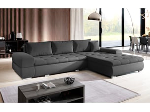 Canapé d'angle réversible convertible <strong>AX LIVING </strong> <strong>Sivaso</strong> 4 places Velours gris avec coffre de rangement