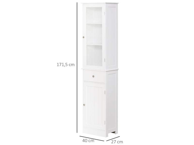  Armoire de salle de bain haute et étroite avec étagères réglables et tiroir, idéale pour les petits espaces, style moderne, 40 x 27 x 171,5cm, blanche  - Conforama E