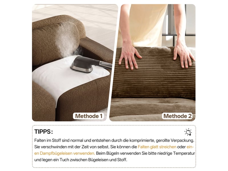 Canapé modulaire sans cadre en velours côtelé marron, sans montage, ergonomique et adapté aux animaux, accoudoirs extra-larges. - Conforama D