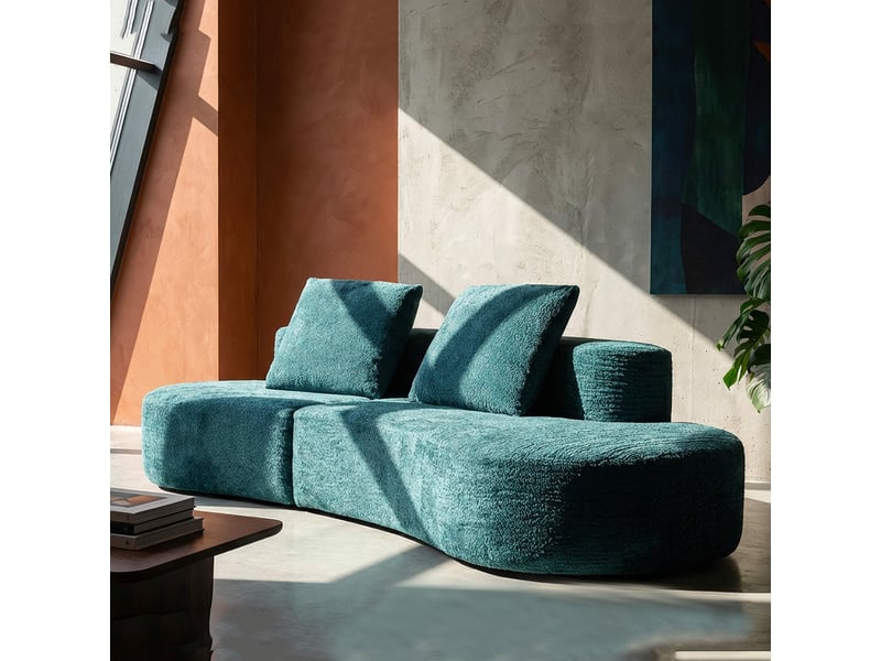  Canapé fixe 2 places masule, revêtement tissu bouclé, 40x43x115h cm bleu pétrole Masule - Conforama B