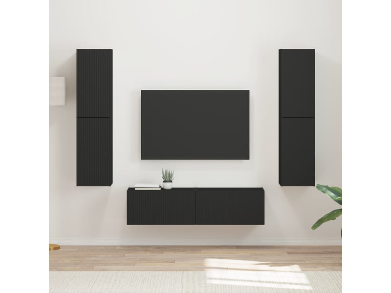  Ensemble meuble tv - banc tv - meuble de rangement 6 pcs noir bois d'ingénierie  - Conforama B