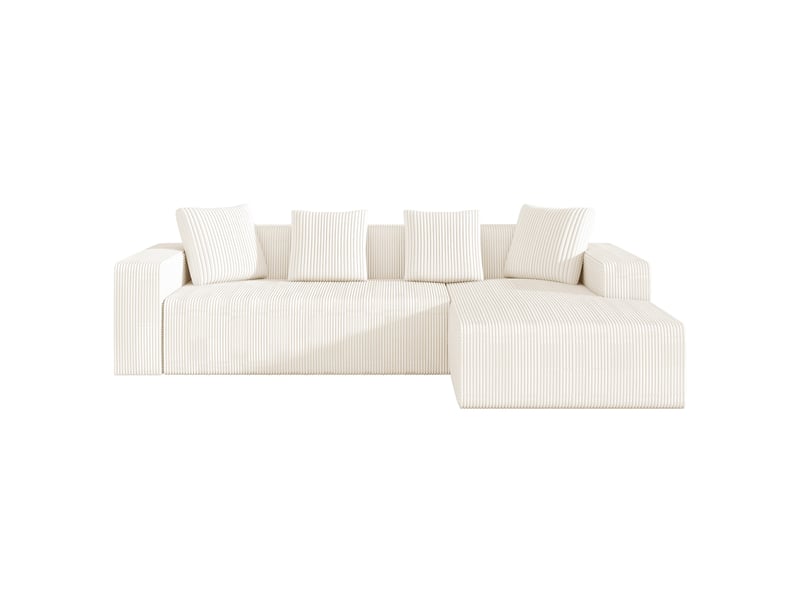  Canapé d'angle modulable blanc en velours côtelé, canapé moderne avec méridienne et coussins, salon contemporain  - Conforama A