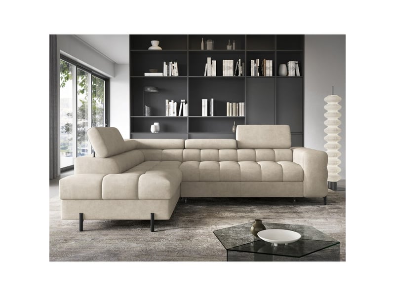 Canapé ferrum beige convertible 5 places angle gauche rangement intégré 276x93x200cm - Conforama D