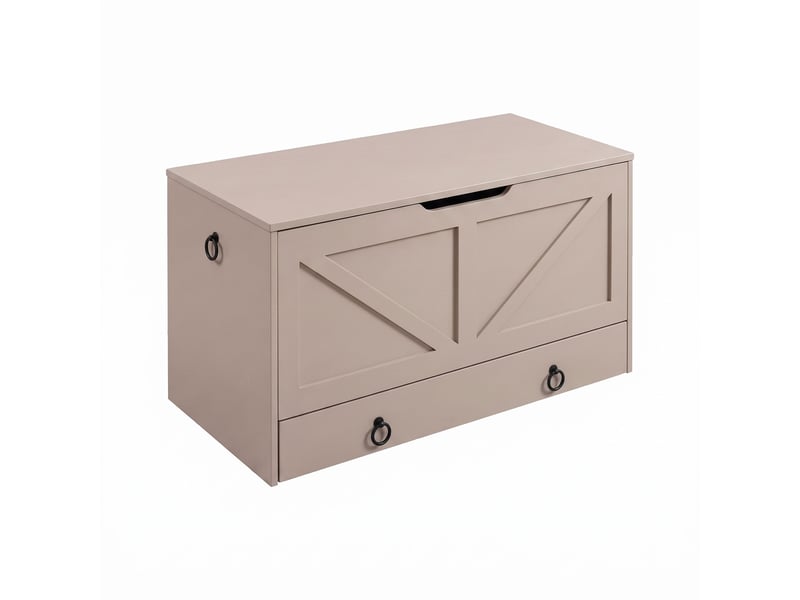  Kura - coffre de rangement 100x50x40 cm porte-objets avec charnières de sécurité et commode en bois taupe  - Conforama A