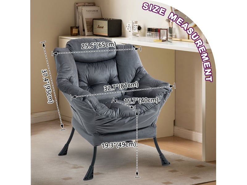  Fauteuil modenvie de relaxation gris foncé avec poche latérale structure métal 75 x 80 x 85 cm  - Conforama C