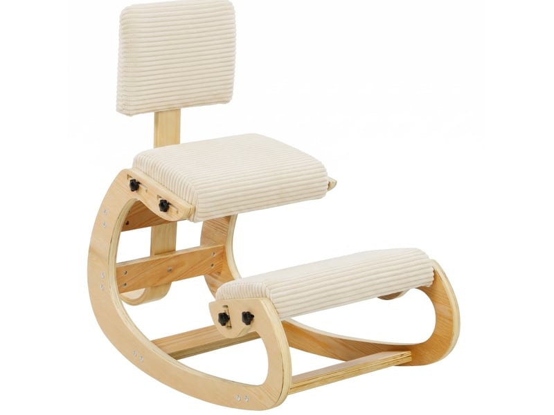  Chaise de bureau ergonomique à genoux avec dossier et bascule douce en polyester crème et bois  - Conforama A