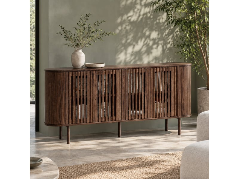  Buffet 160x40x70 cm à 4 portes coulissantes perforées en mdf coloris noyer  - Conforama C