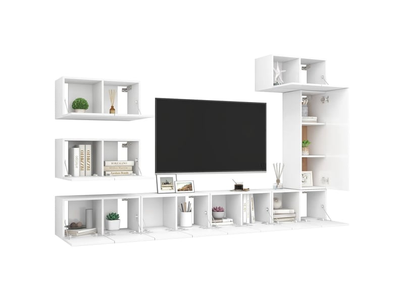 Ensemble de meubles tv ; bancs tv ; armoires tv 8 pcs blanc bois d'ingénierie  - Conforama D