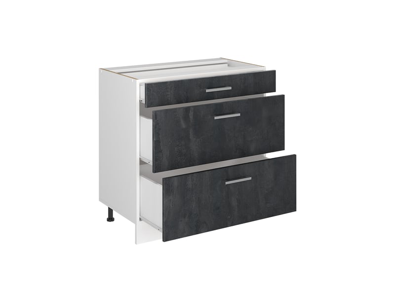 Vicco meuble cuisine, béton noirblanc, 80cm avec 3 tiroirs plan de travail marbre - Conforama C