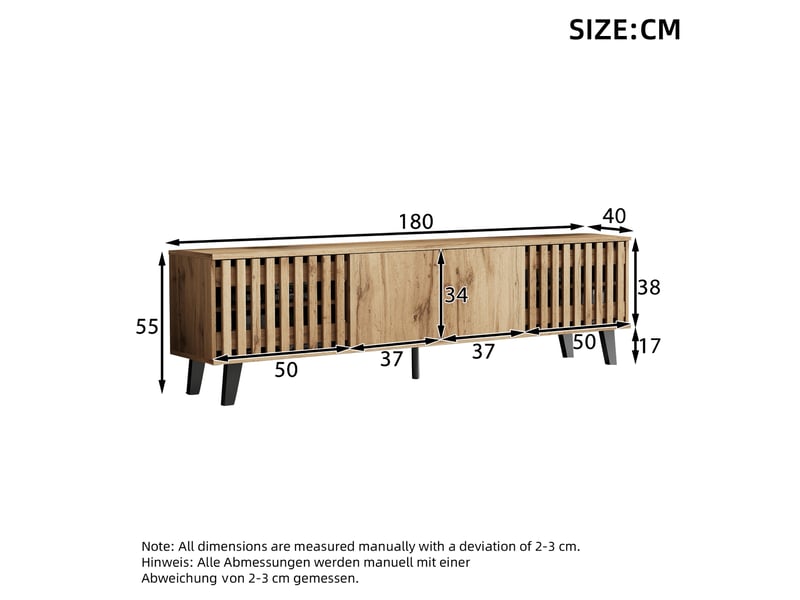  Ensemble meuble tv 180x40x55 cm et buffet 150x40x95 cm en panneaux de particules avec rangement coloris bois naturel chicfurn  - Conforama E