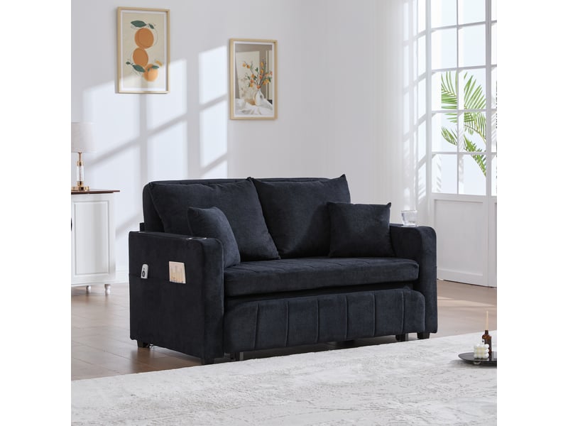  Canapé de salon, canapé chenille; en chenille, porte-gobelets, port usb, avec accoudoirs  - Conforama R
