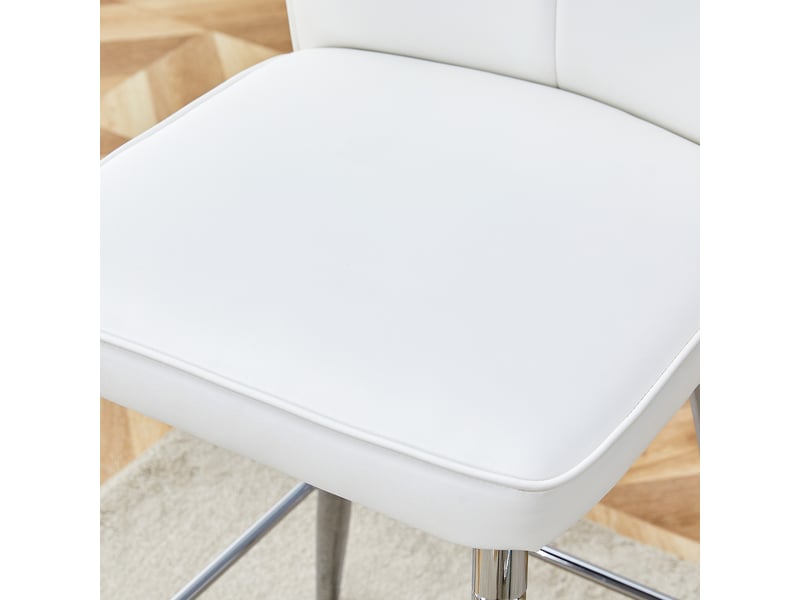 Lot de 2 chaises de bar 44x44x101cm avec dossier, assise mousse 6,6 cm, pieds métal argenté, revêtement pu blanc - Conforama E