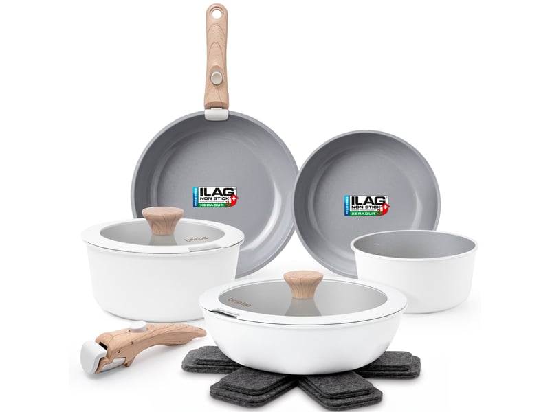  Batterie de cuisine induction céramique poignée amovible set 13 pièces  , briebe, kb1220wht, , blanc  - Conforama A