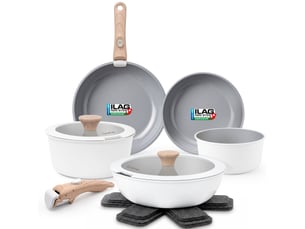 Batterie de cuisine induction céramique poignée amovible set 13 pièces , briebe, kb1220wht, , blanc