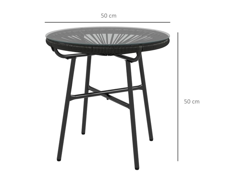  Table d'appoint de jardin 50 x 50 x 50 cm noire, résine tressée, verre trempé, style bohème extérieur  - Conforama C