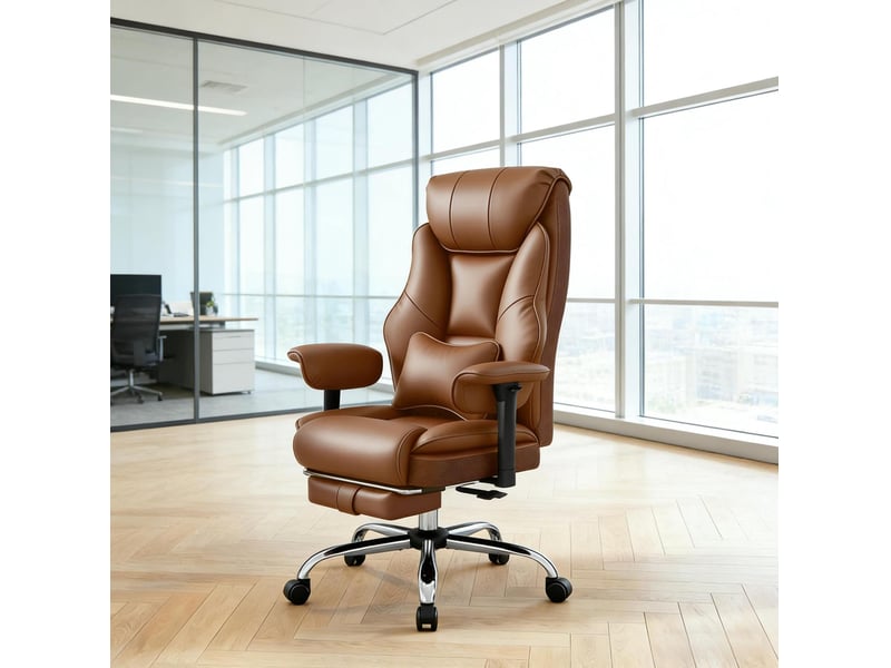  Fauteuil de bureau gamer marron réglable avec repose-pieds, dossier inclinable et accoudoirs ajustables  - Conforama E