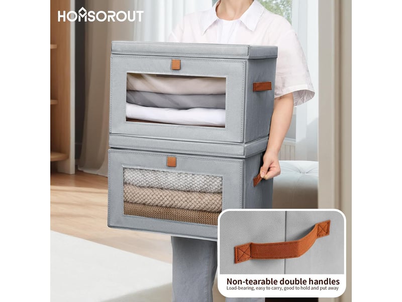 Lot de 6 bacs de rangement pliables en toile oxford gris avec fenêtre – organiseur pour vêtements et dressing - Conforama C