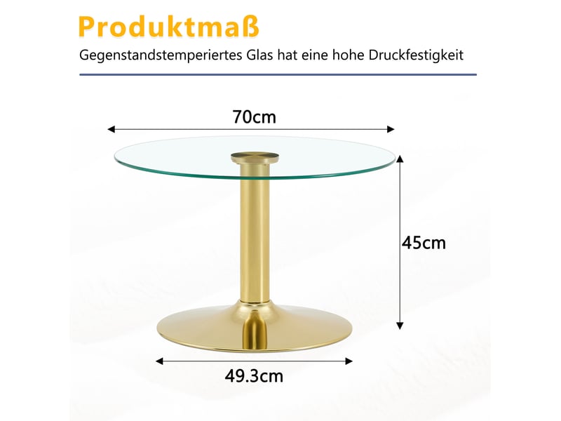  Table basse ronde 70 x 70 x 45 cm en verre trempé et métal avec plateau rond doré chicfurn  - Conforama D