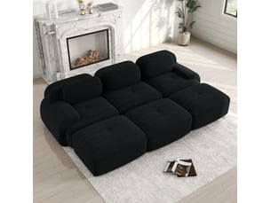 Canapé modulable modenvie 3 places avec 3 poufs velours côtelé noir 298 x 178 x 70 cm