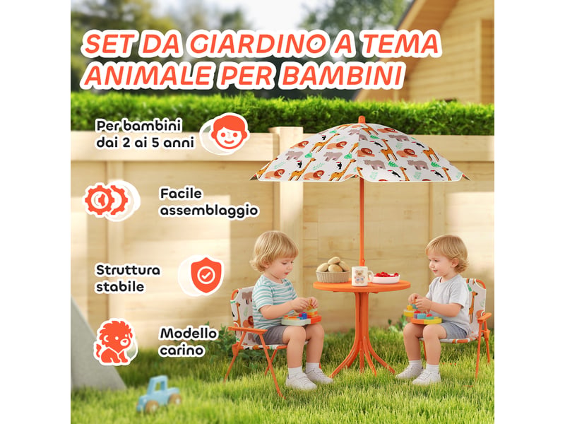  Ensemble de jardin pour enfants avec table de pique-nique et parasol orange  - Conforama E