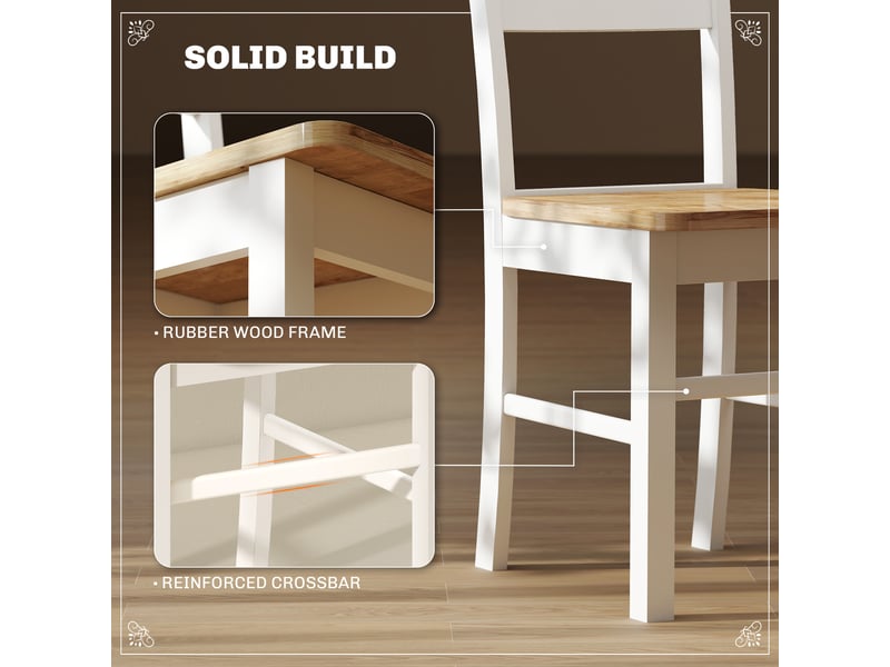  Lot de 2 chaises cuisine 40x50,5x88,5 cm dossier barreaux courbé sans accoudoirs, bois de caoutchouc blanc  - Conforama E
