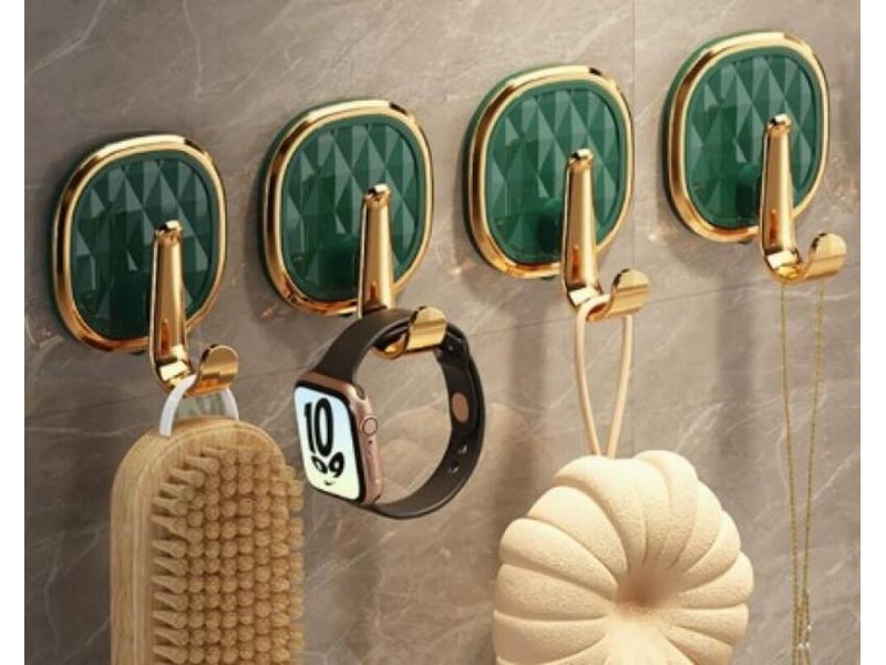  Quatre crochets en acrylique auto-adhésifs, adaptés aux salles de bains, cuisines, chambres, rangement étanche, vert foncé ZYS02163LHY - Conforama A