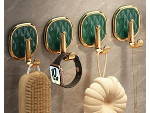Quatre crochets en acrylique auto-adhésifs, adaptés aux salles de bains, cuisines, chambres, rangement étanche, vert foncé