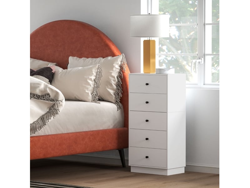  Commode 47 x 29 x 95 cm blanche en bois, 5 tiroirs, meuble de rangement pour salon et chambre  - Conforama D