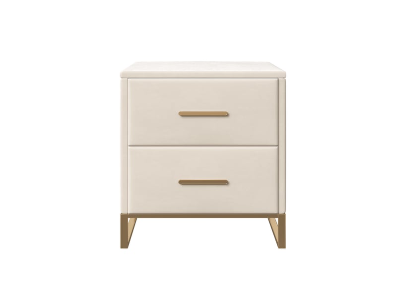  Lot de 2 tables de chevet 40x40x50cm avec 2 tiroirs, velours et pieds en métal doré, style moderne, beige  - Conforama A