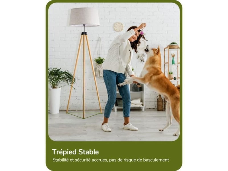  Lampadaire trépied bois massif abat-jour lin télécommande et pédale e27 dimmable 370618_AAAYF01649_6_DROPFR - Conforama E