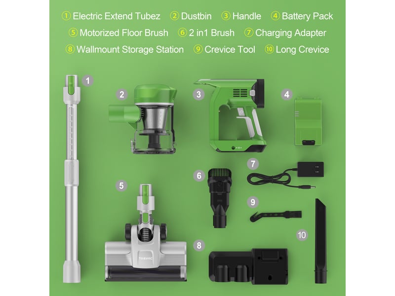 Aspirateur balai sans fil avec écran led, brosse à rouleau souple, moteur 260 w, autonomie jusqu'à 50 min, vert - Conforama C