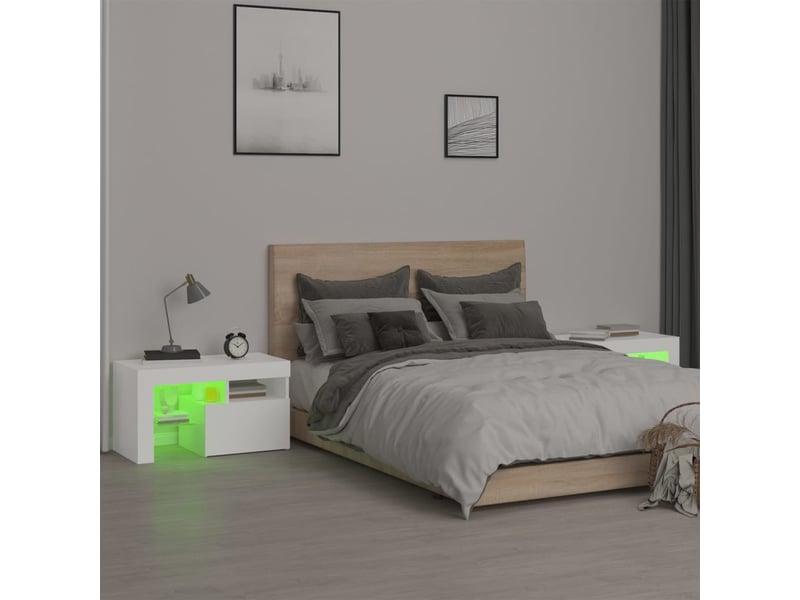  Lot de 2 tables de chevet - cabinet de chevet - table de nuit et lumières led blanc 70x36,5x40 cm  - Conforama D