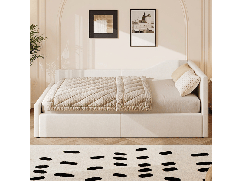  Lit banquette 140x200 avec rangement canapé lit capitonné beige  - Conforama D