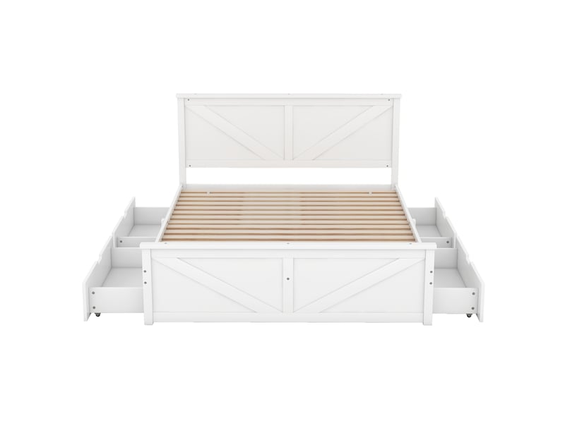 Lit double 160 x 200 cm en bois blanc avec 4 tiroirs de rangement et sommier inclus - Conforama D