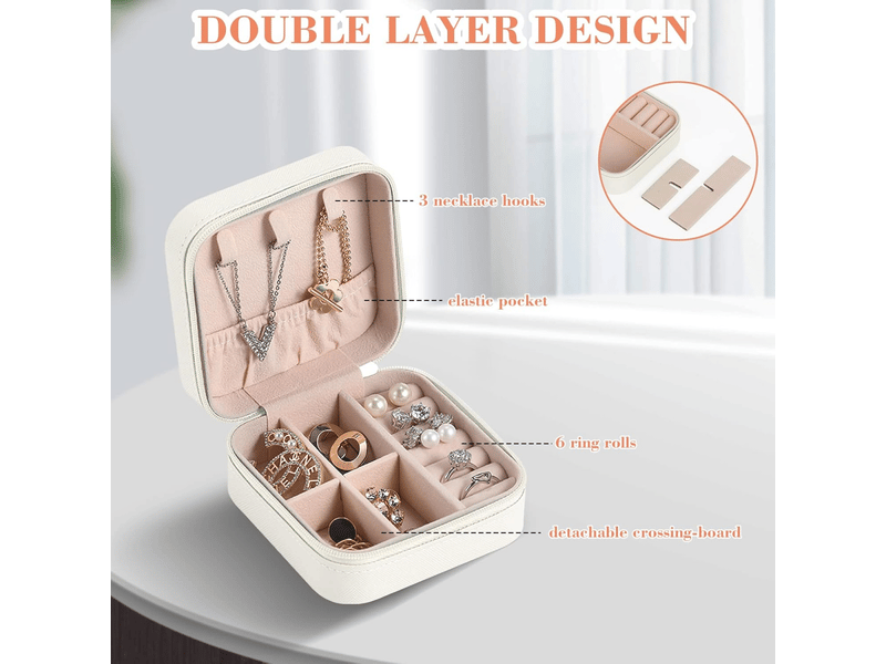  Boîte à bijoux portable, boîte de rangement, boîte d'emballage, boîte à bijoux pour bagues, colliers et bracelets, blanche  - Conforama C