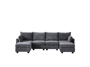 Canapé modulable 6 places en u avec rangement intégré, canapé d'angle convertible lit pour invités, revêtement chenille gris