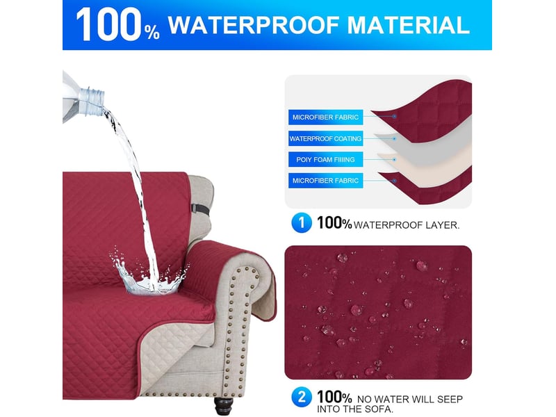  Housse canapé 2 places imperméable avec accoudoirs pour canapé rouge  - Conforama C