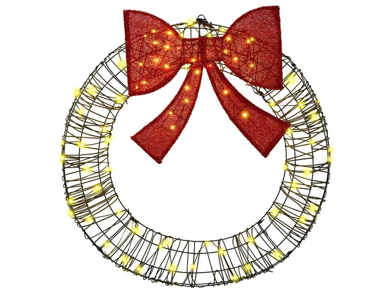 Couronne de noël, décoration de noël blanc chaud 90 x 90 x 9 cm rotin 80 led cf61770 - Conforama D