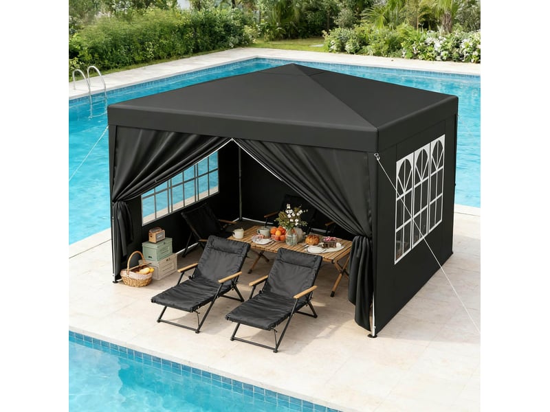  Pavillon de jardin pliant 300x300 cm gris en tissu oxford, toit et parois latérales pour extérieur  - Conforama D
