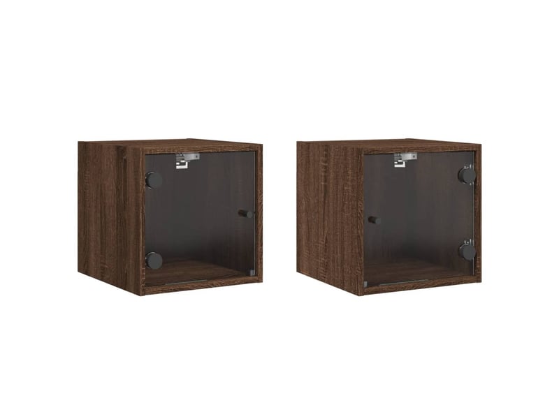 Lot de 2 tables de chevet - cabinet de chevet - table de nuit et portes vitrées chêne marron 35x37x35cm  - Conforama A